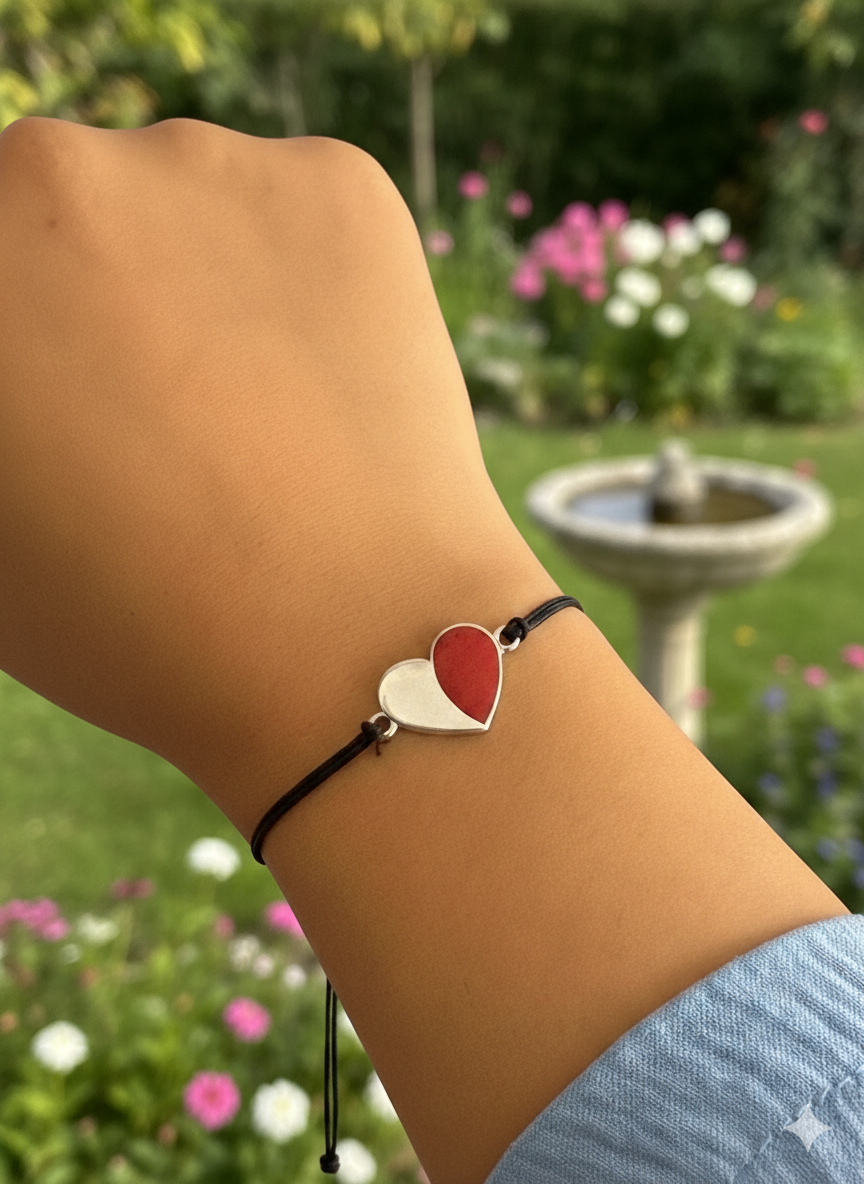 Bracelet minimaliste en argent sterling 925 avec cœur rouge