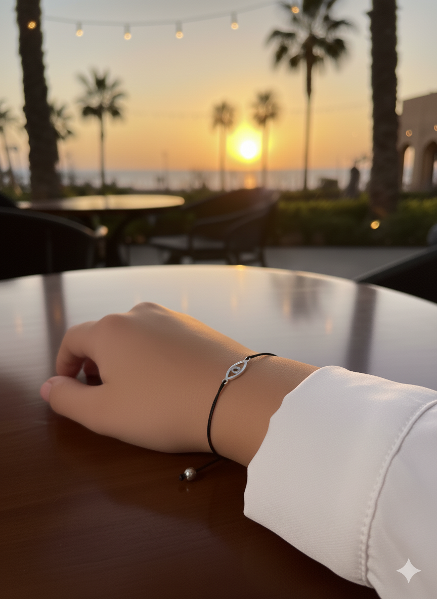 Bracelet Éclair en Argent Sterling 925 Œil de Vérité pour Femmes, Cordon Noir Ajustable, Charm Minimaliste