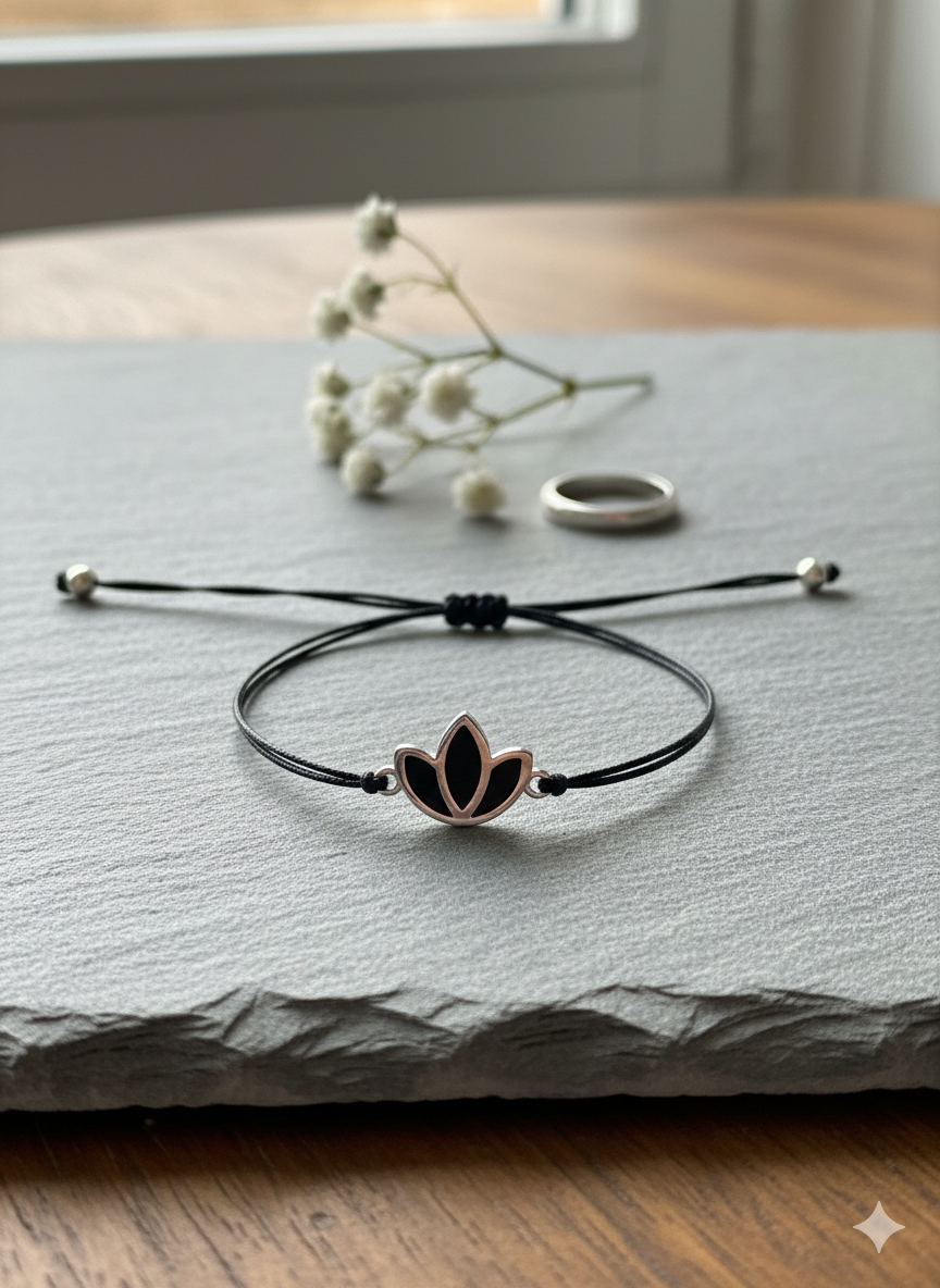 Bracelet en argent sterling 925 avec motif fleur de lotus