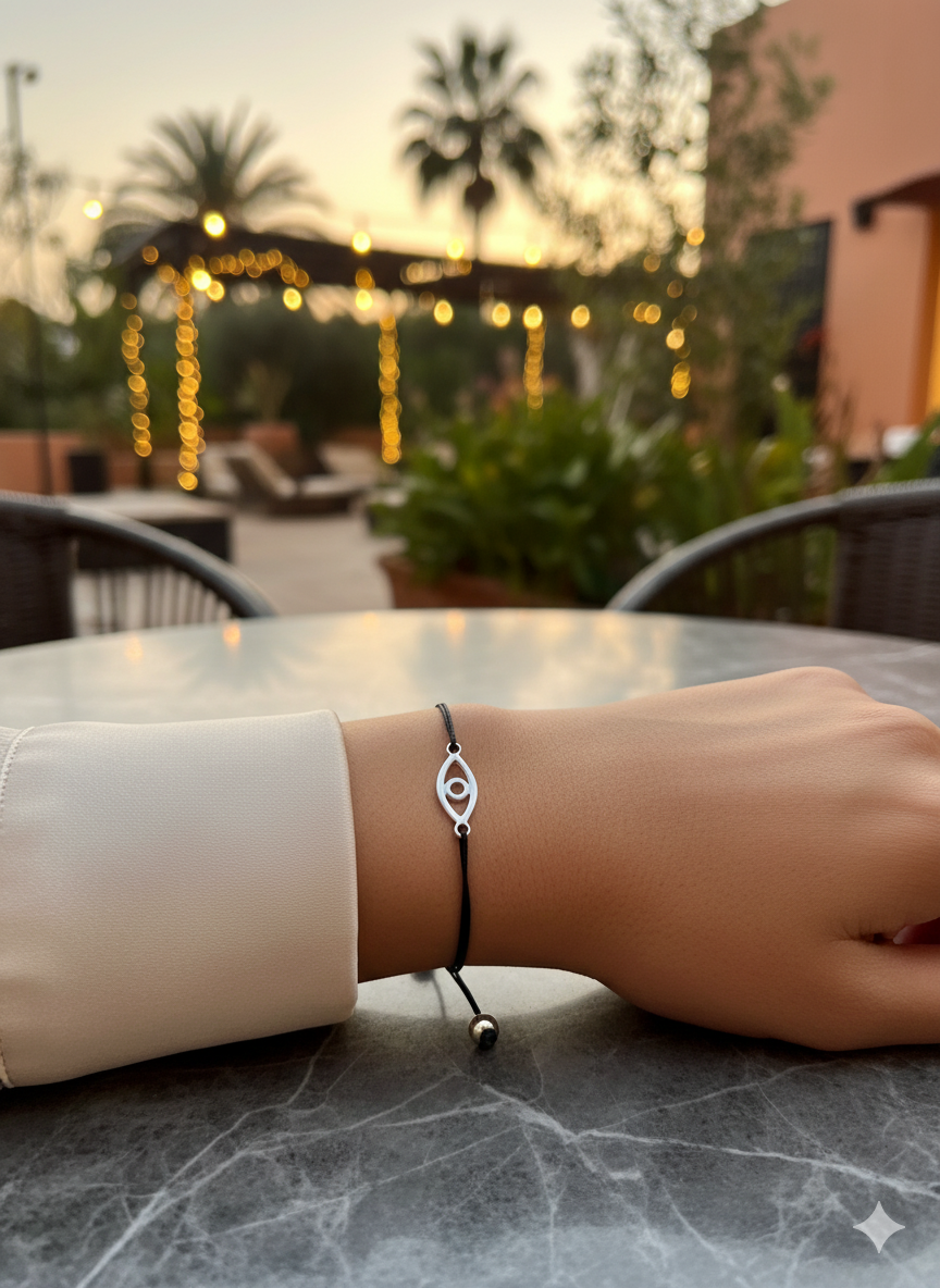 Bracelet Éclair en Argent Sterling 925 Œil de Vérité pour Femmes, Cordon Noir Ajustable, Charm Minimaliste