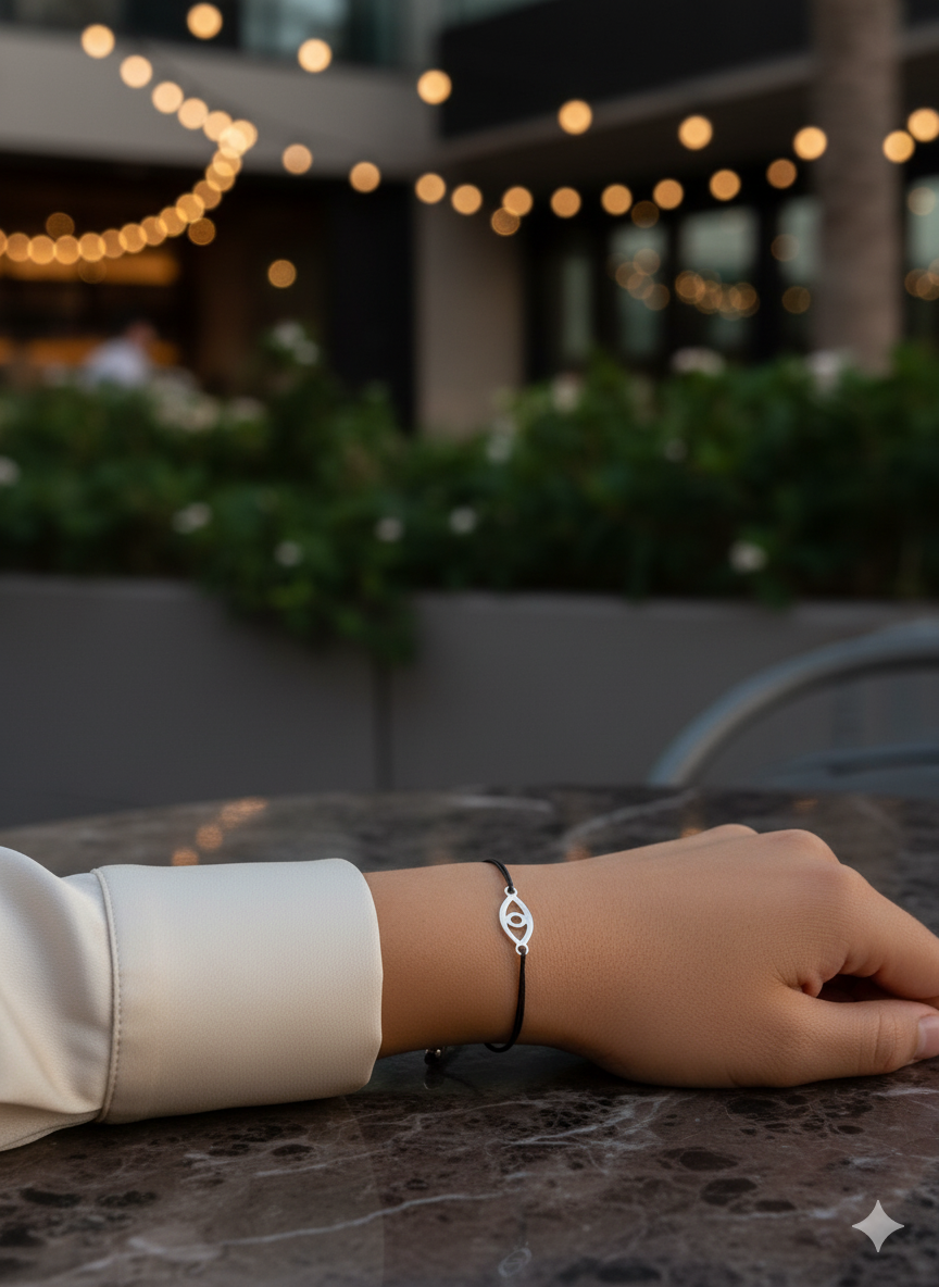 Bracelet Éclair en Argent Sterling 925 Œil de Vérité pour Femmes, Cordon Noir Ajustable, Charm Minimaliste