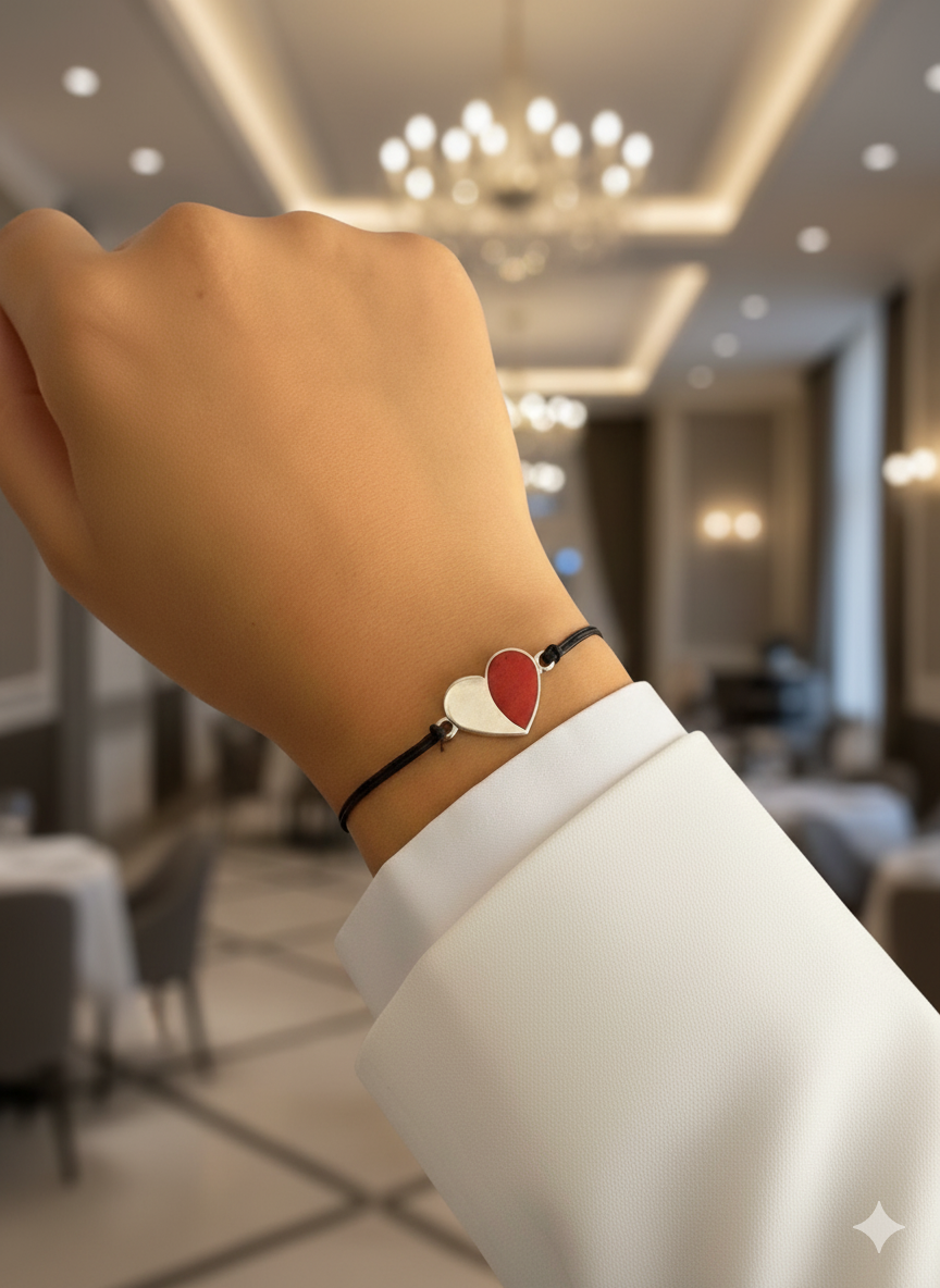 Bracelet minimaliste en argent sterling 925 avec cœur rouge